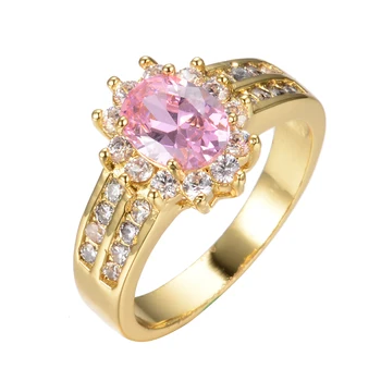 Lyx Kvinnliga Rosa Ovala Kristall Smycken Charm I Guld Färg Vigselringar För Kvinnor Trendiga Blomma Engagemang Alla Hjärtans Dag Present