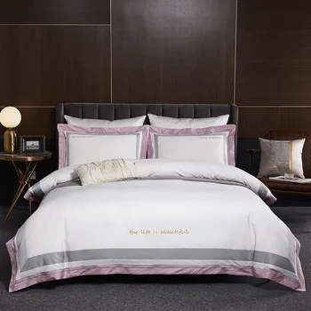 Lyxhotell i Egyptisk Bomull Sängkläder set King Queen size Gyllene Broderier Super Mjuk Säng-lakan Påslakan