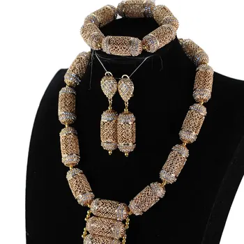 Lyxiga Rhinestone Afrikanska Guld Pärlor Kun Smycken Set Mode Hänge Brudkläder Smycken Set Födelsedagsfest Eller Smycken GA516