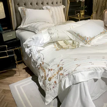 Lyxiga sängkläder i Egyptisk bomull ställa broderier påslakan set 4/6st vita örngott sängkläder sängkläder queen /king-size #en