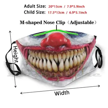Läskig Clown Face Mask Mask Trasa Tvättbara DIY-Filter Pm2.5 Vuxna Barn Ansiktsmask Rolig Cyklop Skrämmande Skrämmande Ansiktsmask