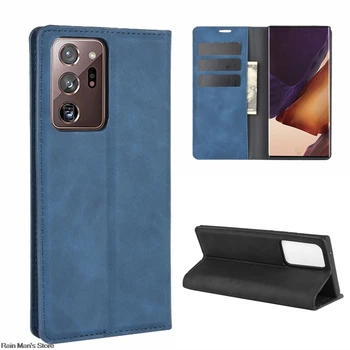Magnetiska adsorption Pu Läder Telefon Case för Samsung Galaxy Note 20 Ultra Retro Case Plånbok Business Phone Skyddande Lock