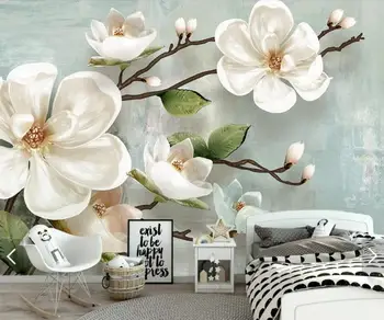 Magnolia Blomma 3D Väggmålningar Tryckt Foto Tapeter Sovrum Art Wall Dekorativ Målning tapeter Tapeter för Väggar 3 d