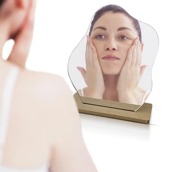 Makeup-Spegel som Står Akryl Dekorativ Spegel Trä Bas Skrivbordet Kosmetiska Miroir Tabell Make up-Spegel Skönhet Fåfänga Spegel