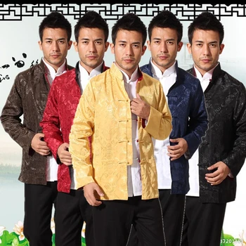 Manliga Dubbel-Face långärmad Skjorta Traditionella Kinesiska Kläder Tang Passar Päls Reversibel Kung Fu Jacka för Män