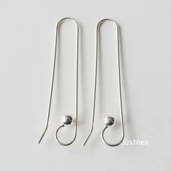 Massivt 925 sterling silver ear hook, Stora Sterling Silver Örhänge Ear Hook Tråd med 3,8 mm Propp Pärla，DIY Smycken Resultat