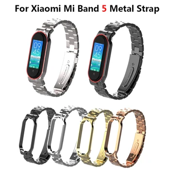 Massivt Rostfritt Stål Metall Remmar För Xiaomi Mi-Band 5 Skruvlösa 304 Rostfritt Stål Armband Smart Tillbehör