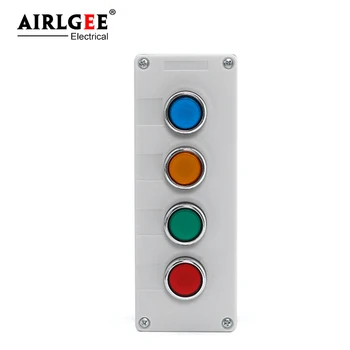 Med knappen 4 hål kontroll box 22mm fyra-position-knappen i rutan Jog-knapp växla Röd grön gul blå LA38 self-reset