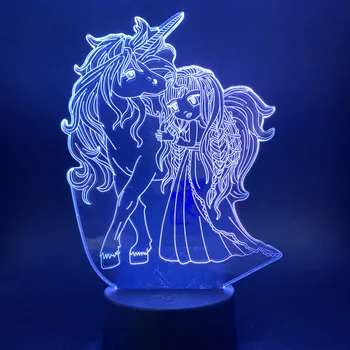 Med Optisk 3d-Lampa med Fjärrkontroll Maiden Unicorn Gynnsam för Närvarande Kinfant Visuella USB Ljusa Födelsedag Festival Natt Lampa
