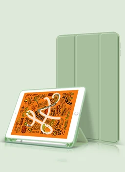 Med Penna Innehavaren tablet case För iPad mini5 Silikon Mjuk Rygg Slim Pu Smart Cover Sova vakna för iPad 2019 Mini 5 A2133 A2124