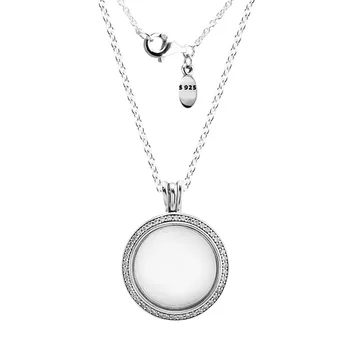 Medium Mousserande Medaljong Berlock & Halsband med Kristall Glas & Clear CZ 925 Sterling Silver Fina Smycken Fri Frakt