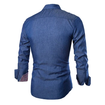 Mens Denim Shirts 2020 Lång Ärm Män Klänning Skjorta Mode Slim Fit Style Marinblå Jeans Manliga Shirt Långärmad Shirt För Män
