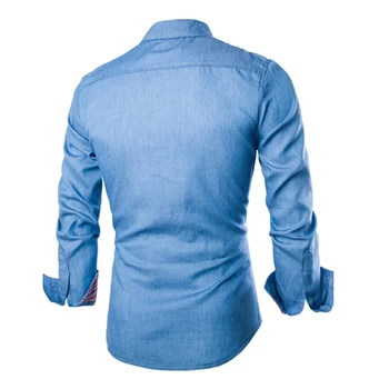 Mens Denim Shirts 2020 Lång Ärm Män Klänning Skjorta Mode Slim Fit Style Marinblå Jeans Manliga Shirt Långärmad Shirt För Män