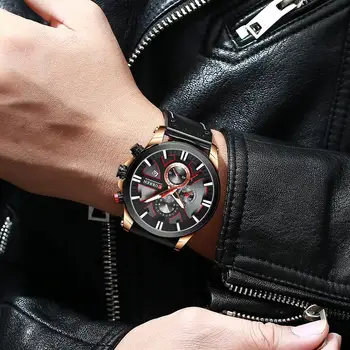 Mens klockor top brand luxy Mode Chronograph Sport Mekaniska Armbandsur POS läderarmband Klocka Med Datum Relogio Masculino