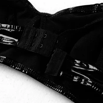 Mens Underkläder Faux Läder Bh Topp för Bög Wetlook Läder-Bh Tråd gratis Behå Topp Axelband Mode Spets med Bowknot