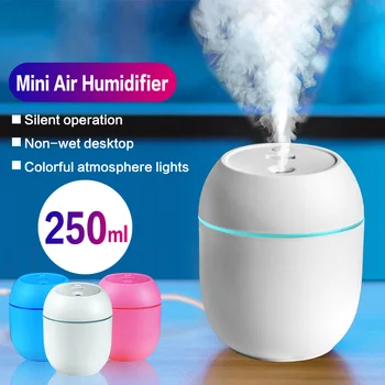 Mini Luftfuktare 250ML Ultraljud USB-Vatten Luftfuktare Doft Eterisk Olja Diffusor för Hem Bil Fogger Mist Maker med LED