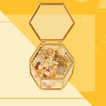 Mini Smycken Förvaringsbox Ornament Glas Fallet Damer Vigselring Behållare