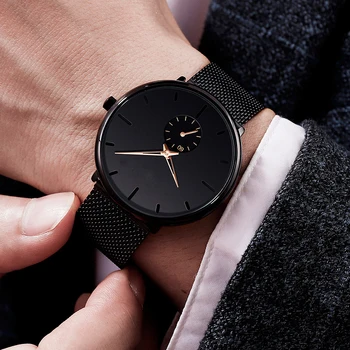 Minimalistisk Mens Fashion Casual Klockor för Män Business Klockan Manliga Rostfritt stålnät Bälte Enkel Mekanisk Klocka reloj hombre