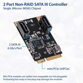 MiniPCIE MPCI E 3.0 SATA 3.0 SSD-Adapter-Kort Lägga till 2 SATA 3 port av Full Storlek Mini PCI-e Slot med sata-kabel