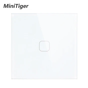 Minitiger Vita Lyxiga Kristall Glas Panel 1 Gang 1 Sätt Touch Switch, EU-standard 1 Gang Väggen Touch Stäng