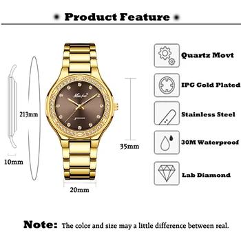 MISSFOX Elegant Kvinna Klockor lyxvarumärke Kvinnliga Armbandsur Japan Movt Vattentät 30M Guld Dyra Analoga Genève Mekanisk Klocka