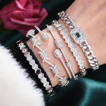Missvikki Nya Trendiga Stapelbara Glittriga Armband Ring Mix Match För Kvinnor Full Micro Cubic Zircon Fest Bröllop Saudi arabiska