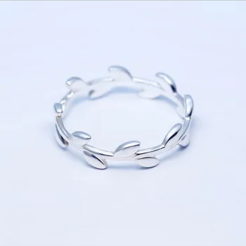 MloveAcc 925 Sterling Silver Bröllop Olive Branch Blad Ringar för Kvinnor Part Eller Mode Smycken Enkel Ihåliga Blad Öppen Ring