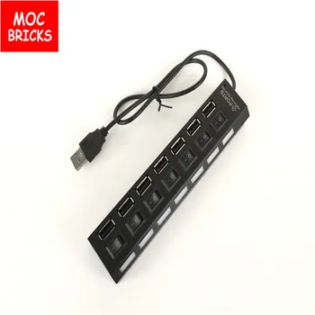 MOC Tegel av Hög kvalitet Svart Led-Ljus Kit 7 USB-Butiker Små Splitter, Switch För LED-ljus Up Kit att Bygga Modell barnen Block