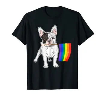 Mode 2019 Män Short Sleeve Shirt Gay-Lesbisk-Hbt-Pride-Flagga Fransk Bulldog Shirt Hundar Älskar Familjen T-Shirts