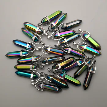 Mode 24pcs /mycket charm Rainbow Färgglada glas Pendel för Smycken gör Sexkantiga pelare Healing Reiki Chakra grossist
