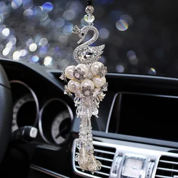 Mode Bil Crystal Swan Hänge Bil Inredning Smycken Kreativa Bil Backspegeln Dekoration Söt Flicka Bil Hängande