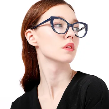 Mode Blått Ljus Blockering Dator Nörd Vintage Receptbelagda Glasögon Ramar Cateye Kvinnors glasögon Okulary Göra Komputer