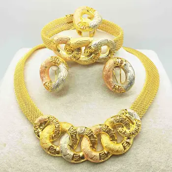 Mode bröllop Dubai Afrika Nigeria Guld Örhänge och Halsband romantiska kvinnliga brud smycken Festival eller Inställd Resa