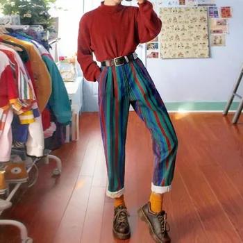 Mode För Kvinnor Med Hög Midja Byxor Hösten 2020 Kvinnor Stripe-Skriv Ut Byxor, Casual Byxor Streetwear Damer Byxor