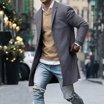 Mode för Män Diket Vintern Solid Färg trenchcoat Outwear Överrock långärmad Jacka trench coat män, kläder för Män