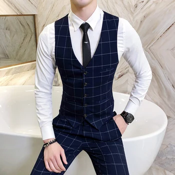 Mode Gitter Suit Västar Män Verksamhet Bröllop Klänningar Mens Vest Klassisk Slim Fit Manliga Väst Storlek S-4XL