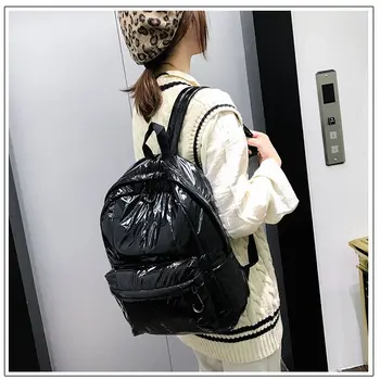 Mode Laser Ryggsäckar för Kvinnor Utrymme Vadderade Väskor Skolan för Tonåring Flickor Harajuku Lady Travel Bag Kvinnliga Stora Plånböcker 2021