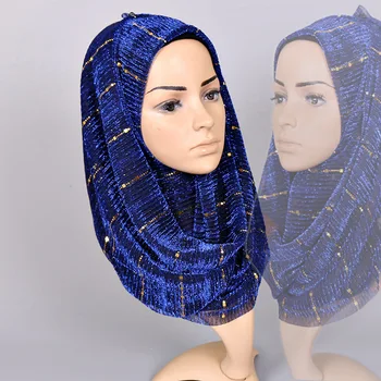 Mode Muslimska Duk Kvinnor Skimmer Halsduk Kvinnliga Glittrar Vanligt Sjalar Sjal-Pashmina Paljetter Långa Huvudet Halsduk Sequined Hijabs