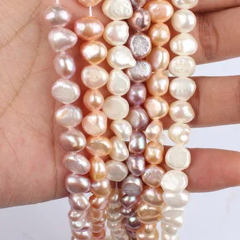 Mode naturlig 8-9mm Platt Oregelbunden pärla halsband Till Kvinnor Flicka sötvatten pärla halsband smycken gör diy