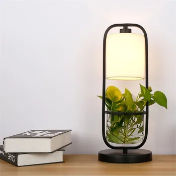 Mode Nordiska Säng LED Glas Växt bordslampa,Moderna Kontor Studie Tabell Ljus Tyg Art skrivbordslampa för hembelysning