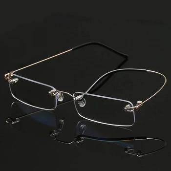 Mode Rimmless Läsglasögon Flexibel Legering Ramlösa Eyeglassses Med Fallet Retro Fyrkantig Ram Glasögon För Män Diopter+3.5+4