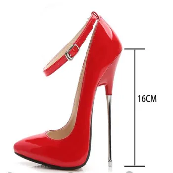 Mode skor 2019 kvinnor höga klackar pumpar Röd Svart läder fest bröllop skor Stiletto Sexiga silver högklackat 16cm damer skor 44
