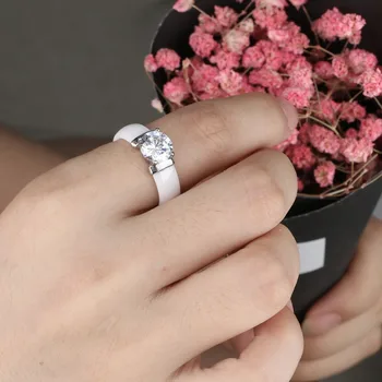 Mode Smycken Keramiska Ringar för Kvinnor 6mm Stora 2.0 Carat Strass Zirkonium Miljö-Crystal Keramiska Ringar Kvinnor