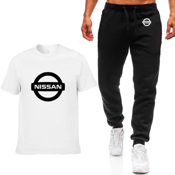 Mode Sommaren Män T-Shirts Nissan Bil-Logo Print HipHop Casual Bomull kortärmad hög kvalitet T-shirt byxor passar Män Kläder