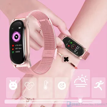Mode Stål SmartWatch Kvinnor Elektroniska LED armbandsur För Andriod IOS-Klocka Information påminnelse Fitness Tracker Smartwatch