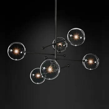 Modern design glas bollen ljuskrona 6 huvuden klart glas bubbel lampa i ljuskrona för vardagsrum kök i svart/guld armatur