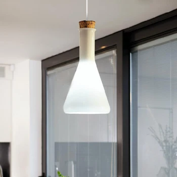 Modern minimalistisk, vit glas enda huvud ljuskrona Nordiska kreativ formgivning av trä dining room decoration LED-belysning E27