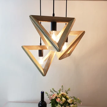 Moderna Triangel trä Hängande lampor dia 32 36 cm geometri form droplights för restaurang café matsal hanglamp armatur