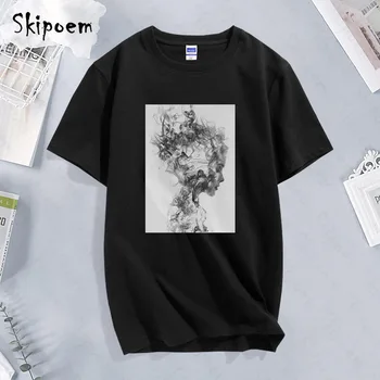 Modernistiska Sexy Lady Fjäder Fjäril T-shirt Kvinnor koreansk Stil Tumblr Estetiska Kort Ärm Plus Size Bomull Topp Tees Kläder