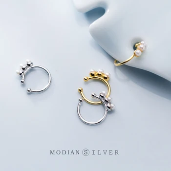 Modian Guld Färg Bokstaven C Form Pearl Klipp Örhänge för Kvinnor i 925 Sterling Silver Utan Hål i Öronen Mode Fina Smycken